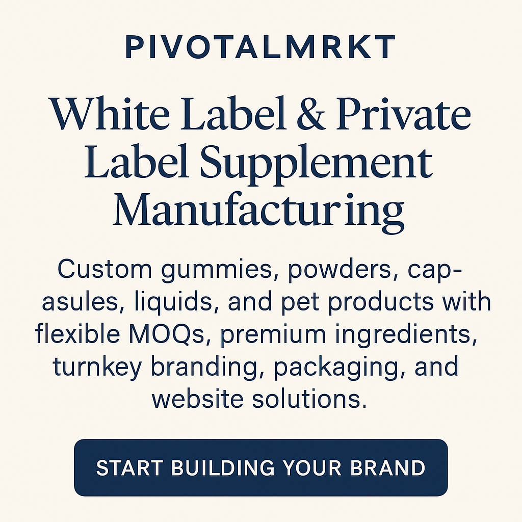 PivotalMRKT: Your White Label & Private Label Manufacturing Partner for Gummies, Powders, Liquids, Capsules, and Pet Supplements